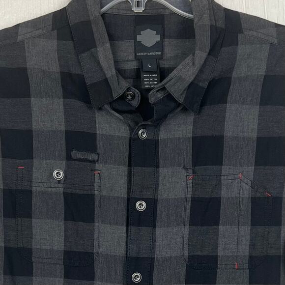 Harley Davidson button up shirt men’s L short sleeve metal buttons front pockets - Picture 3 of 9